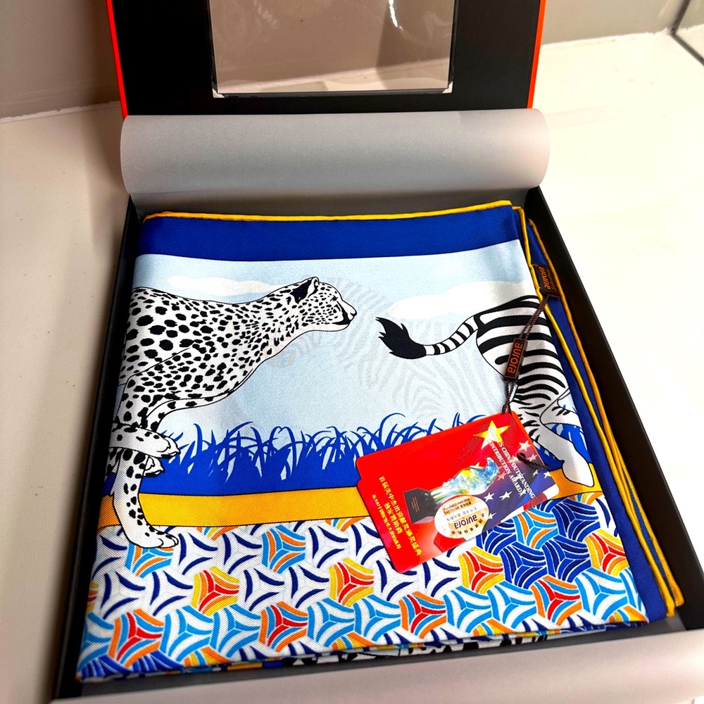 High Quality 100% Silk Scarf from Hong Kong, 40x40 in, Aurora Brand, NWT